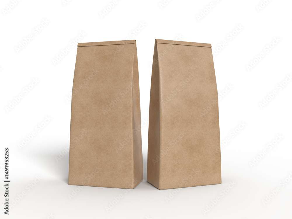 3D Realistic blank pouch bag craft paper mockup with zipper isolated. Ziplock bag product containers for presentation branding coffee, candy, spices, food pouch, snack sachet or resealable packaging 3D Realistic blank pouch bag craft paper mockup with zipper isolated. Ziplock bag product containers for presentation branding coffee, candy, spices, food pouch, snack sachet or resealable packaging