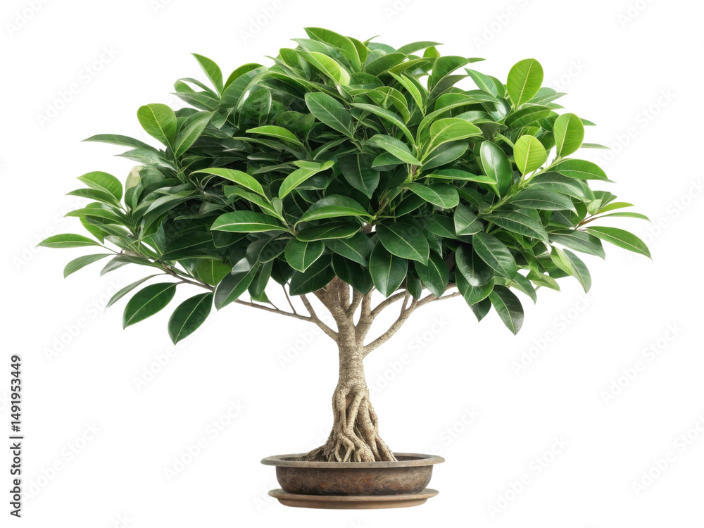 Fototapeta premium Beautiful ficus tree in decorative pot adds touch of elegance to any space, making it perfect houseplant for indoor decor