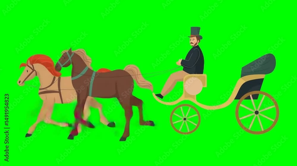 Video „Artistic vintage carriage, two horses harnessed to an old ...