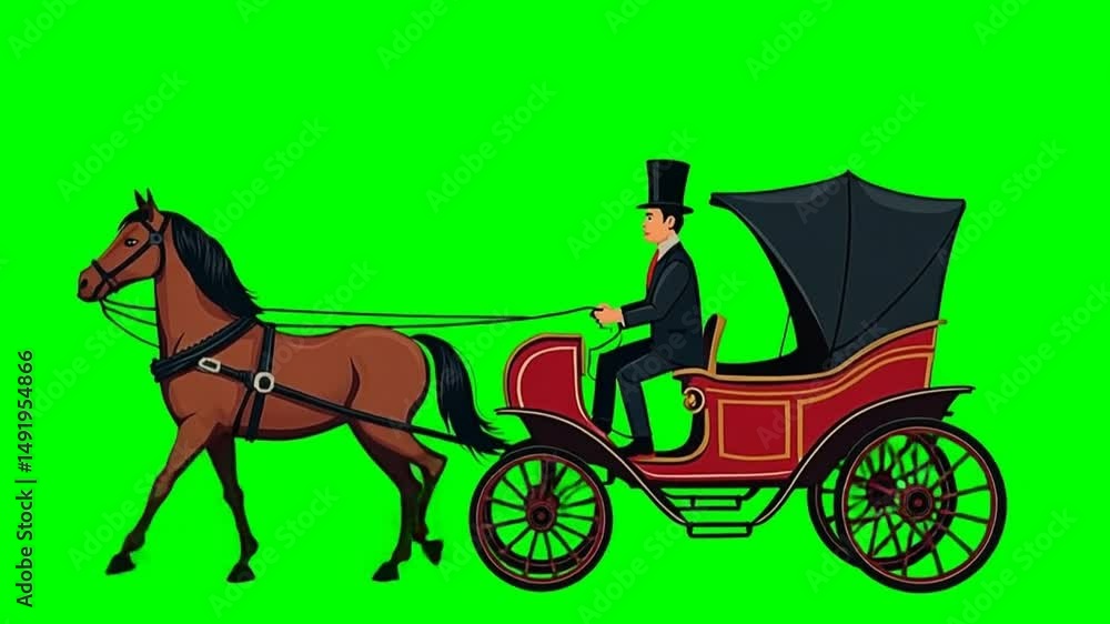 Artistic vintage carriage, horse harnessed to an old-fashioned carriage ...