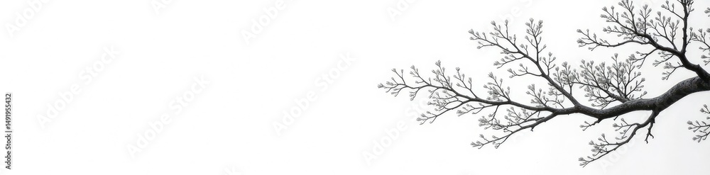 Long grey branches stretching against bright white background, straight, , modern Long grey branches stretching against bright white background, straight, , modern