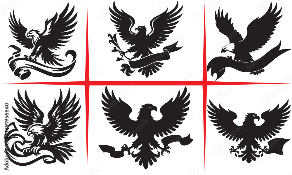 Obraz premium Eagle Clutching a Banner Silhouette, Eagle With Banner