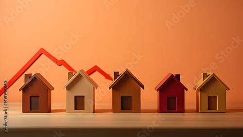 Falling House Prices Market Crash Real Estate Decline Wooden Home Models