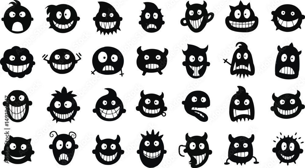 Obraz premium quirky emoji set vector, abstract emoji silhouette,