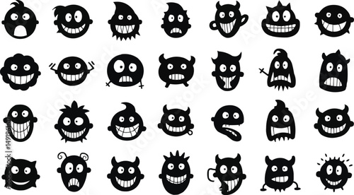 quirky emoji set vector, abstract emoji silhouette,
