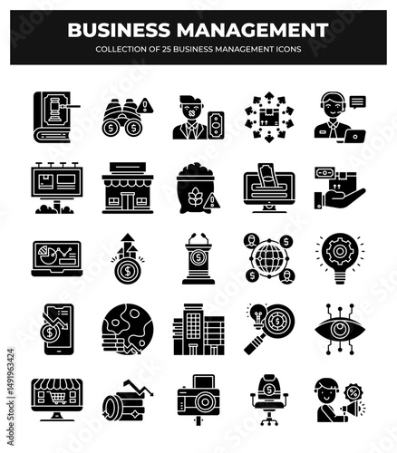 Collection of 25 Business Management Icons: Strategy. Finance. and Marketing