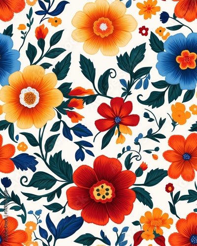 Wallpaper Mural Seamless floral pattern with colorful flowers and leaves for decorative design Torontodigital.ca