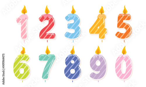 Cute colorful numeric birthday candles clipart