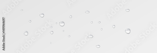 Realistic water drops on a transparent background, condensation on the surface with light reflection and shadow, vector, png, 3D effect.	
