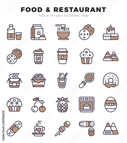 Food and Restaurant. Two Color icons Pack. vector illustration.