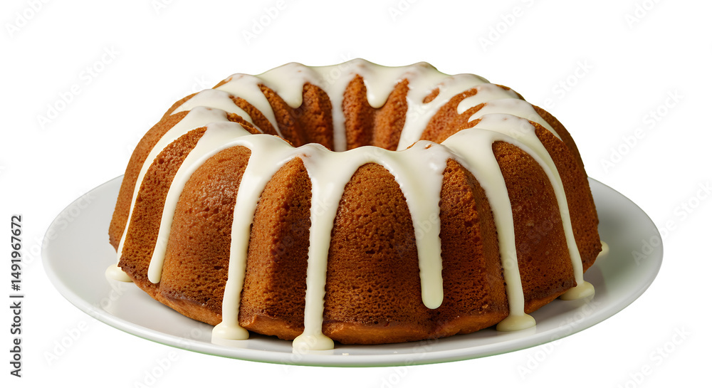 Fototapeta premium Glazed Yellow Bundt Cake on White Plate