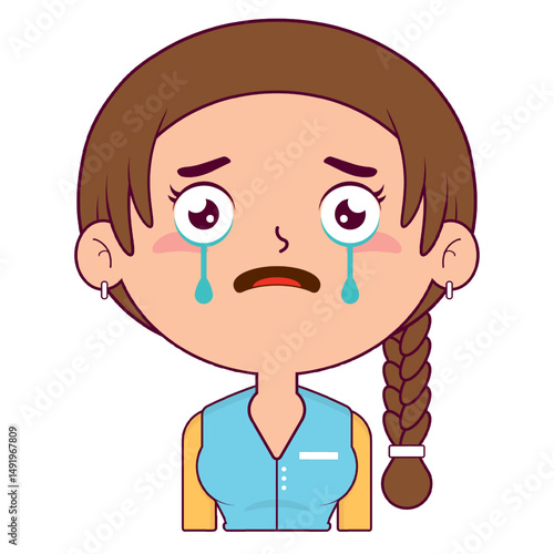 girl braid hair scared face cartoon cute