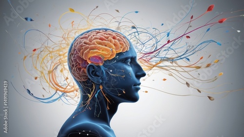 Vibrant mindscape Brain connections in profile