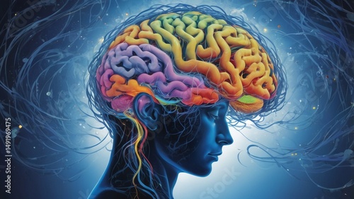 Vivid mind human brain with vibrant hues