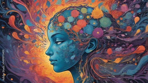 Floralcrowned goddess with flowing energy