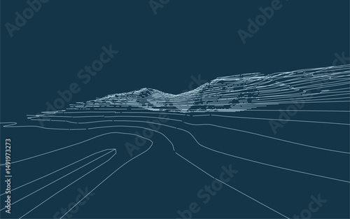 Wireframe surrounding contour. Topographic element pattern for background. Landscape topography contour line and layer. Vector illustration.