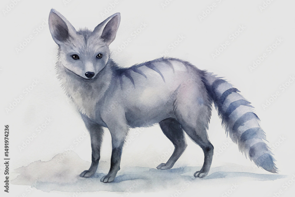 Obraz premium Watercolor illustration of a majestic fox in shades of gray on a clean white background