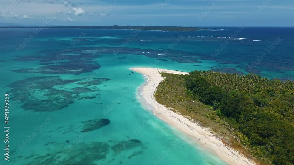 Zapatilla Island In Bocas del Toro, Panama - Green Island With Sandy Beach Surrounded By The Caribbean Sea. aerial orbiting shot Zapatilla Island In Bocas del Toro, Panama - Green Island With Sandy Beach Surrounded By The Caribbean Sea. aerial orbiting shot