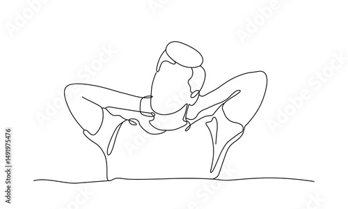 A male person sitting in a relaxed pose line art illustration