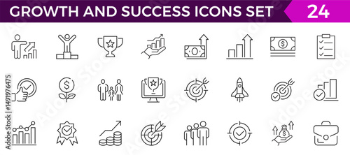 Growth and Success Icons set. Vector illustration in modern thin line style of business icons: personal, professional, and financial growth, progress, career. Pictograms and infographic