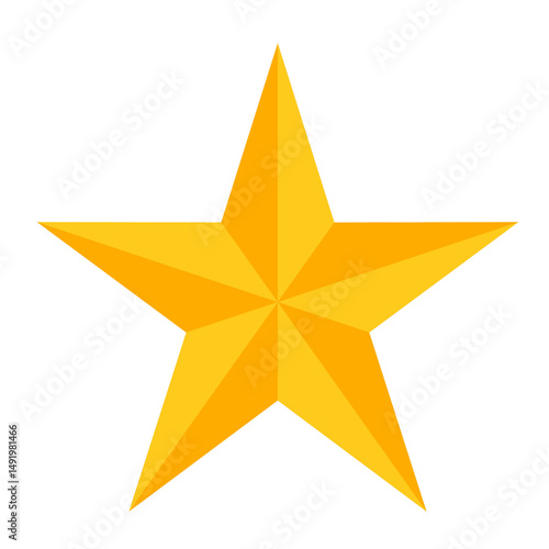 “Flat golden star icon with five symmetrical points isolated on white background. Clean vector illustration suitable for rating systems, achievement badges, reviews, awards, celebration graphics, and 