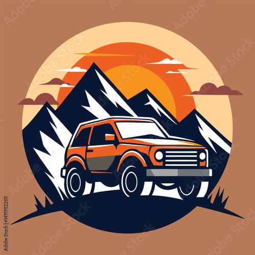 Vector Mountain Off-Road Modern Car T-Shirt Design – Adventure Graphic Tee Illustration