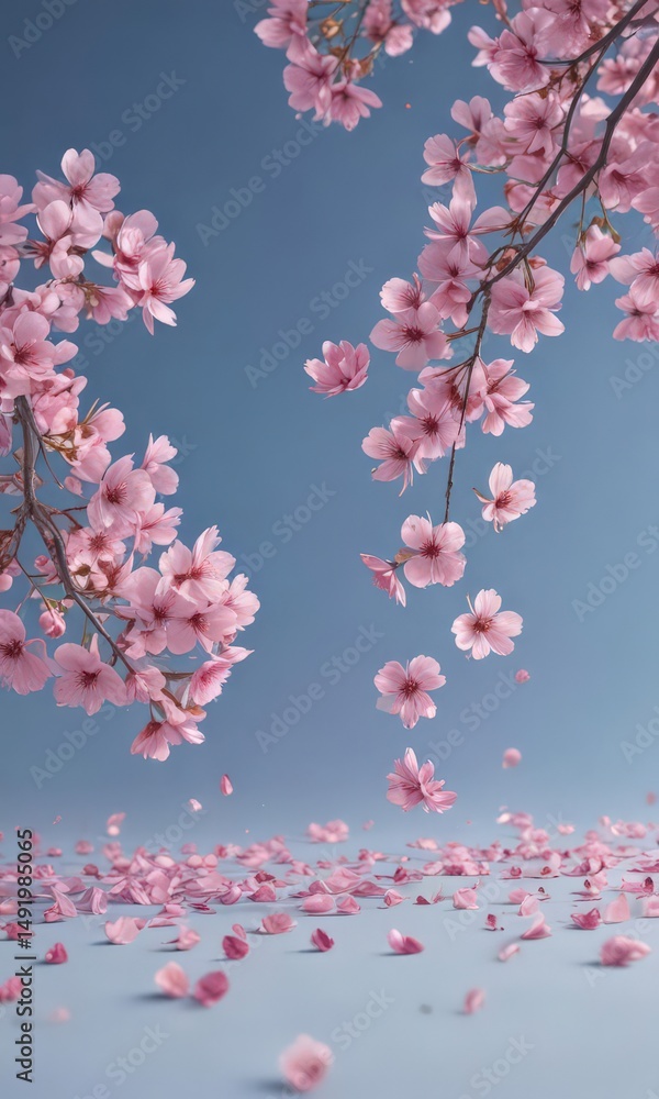 Floating pink sakura petals against a soft blue-pink backdrop , tranquil, peaceful Floating pink sakura petals against a soft blue-pink backdrop , tranquil, peaceful