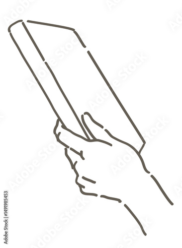 本を持つシーンのイラスト。手と本。シンプルタッチ、ベクターイラスト素材。