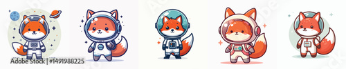 cute fox vector in astronaut costume