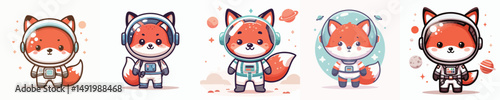 cute fox vector in astronaut costume