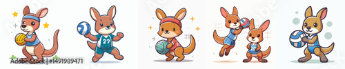 cute kangaroo vector playing volleyball