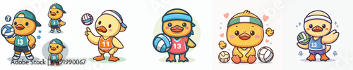 cute duck vector playing volleyball