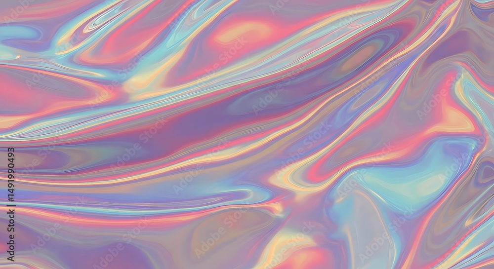Obraz premium Holographic Dream: Pastel Iridescent Liquid Abstract Art
