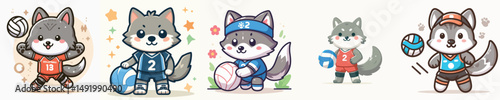cute wolf vector playing volleyball