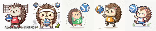 cute hedgehog vector playing volleyball
