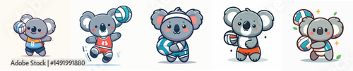 cute koala vector playing volleyball