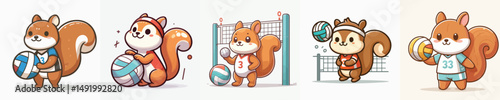 cute squirrel vector playing volleyball