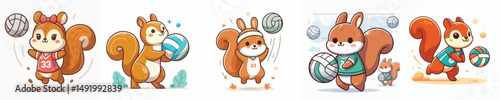cute squirrel vector playing volleyball