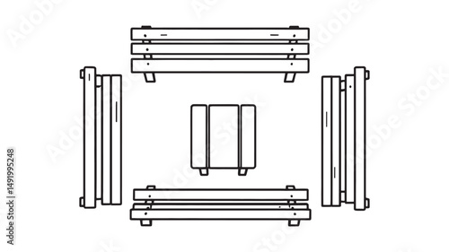 Wooden Bench line art garden sketch