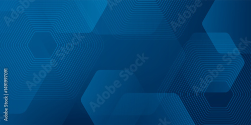 Modern abstract blue background with glowing geometric lines. Blue gradient hexagon shape design. Futuristic technology concept. Suit for banner, brochure, science, website, corporate, poster, cover