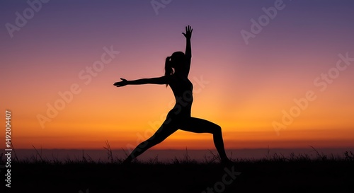 Wallpaper Mural Woman doing warrior pose during sunset on beach	 Torontodigital.ca