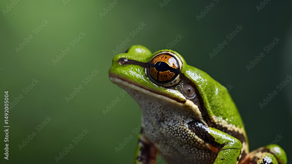 Crowned Tree Frog closeup with green blur background Crowned Tree Frog closeup with green blur background
