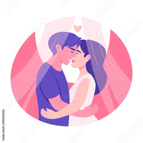 A flat style illustration of couple kissing