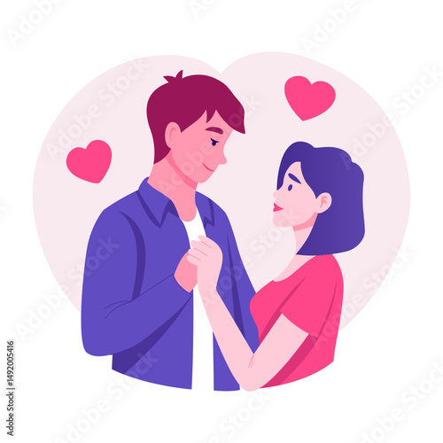 A flat style illustration showing couple romance