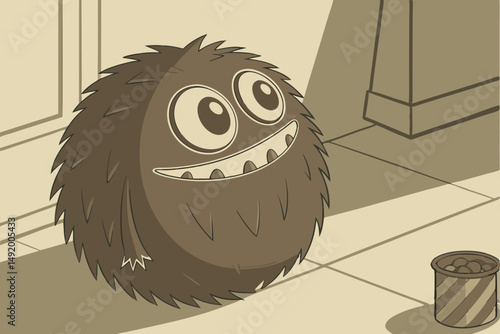 22 brown hairy fuzzy round creature, large googly eyes, big toothy smile, 3d render, cinematic lighting, highly detailed, photorealistic