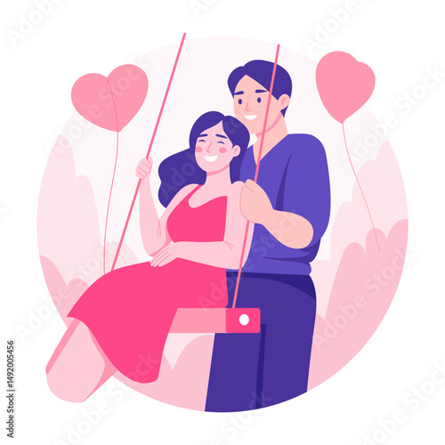 A flat style illustration showing a couple happily swinging together