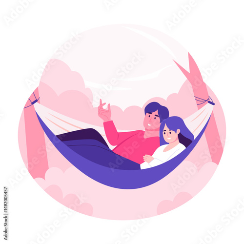 A flat style illustration showing a couple hammock