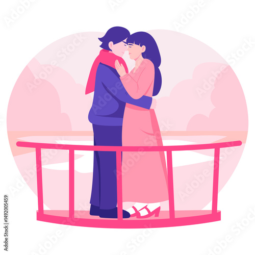 A flat style illustration showing couple love