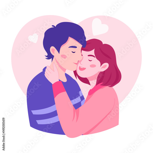 A flat style illustration showing a couple hug
