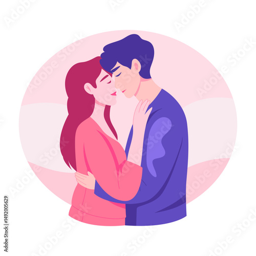 A flat style illustration showing spouse hugging each other